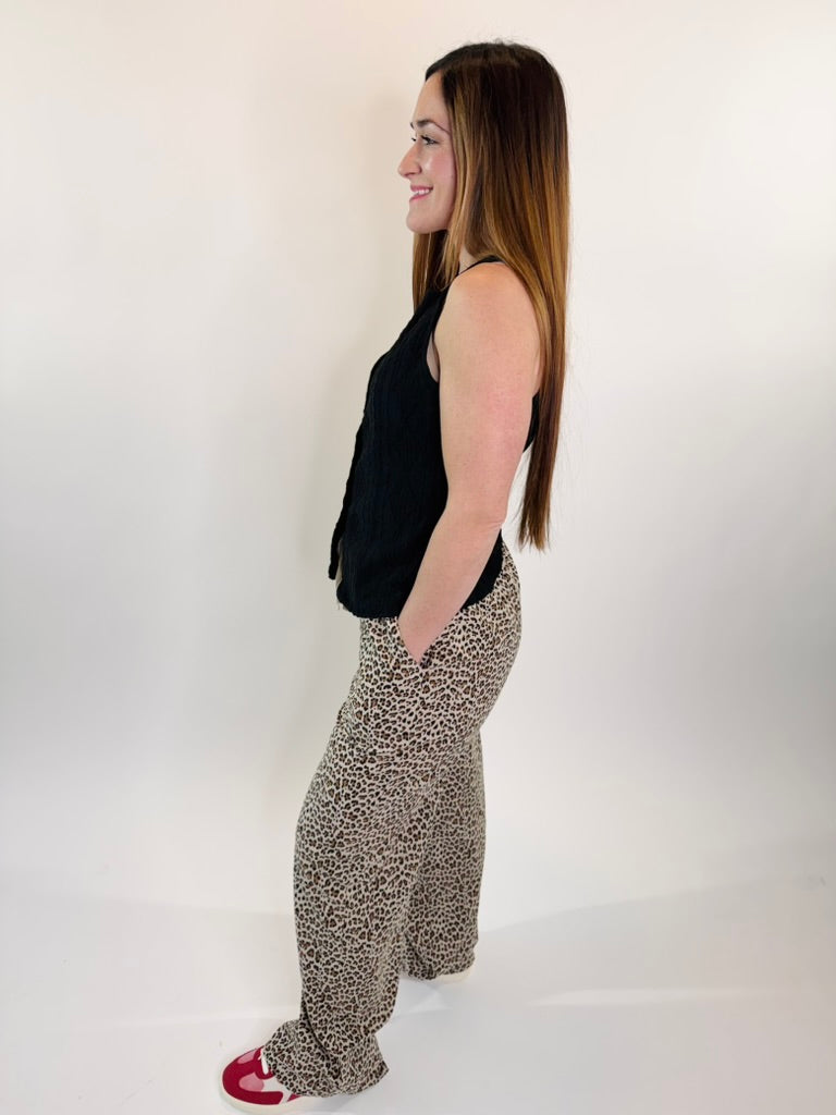 Animal Print Linen Wide Leg Pants
