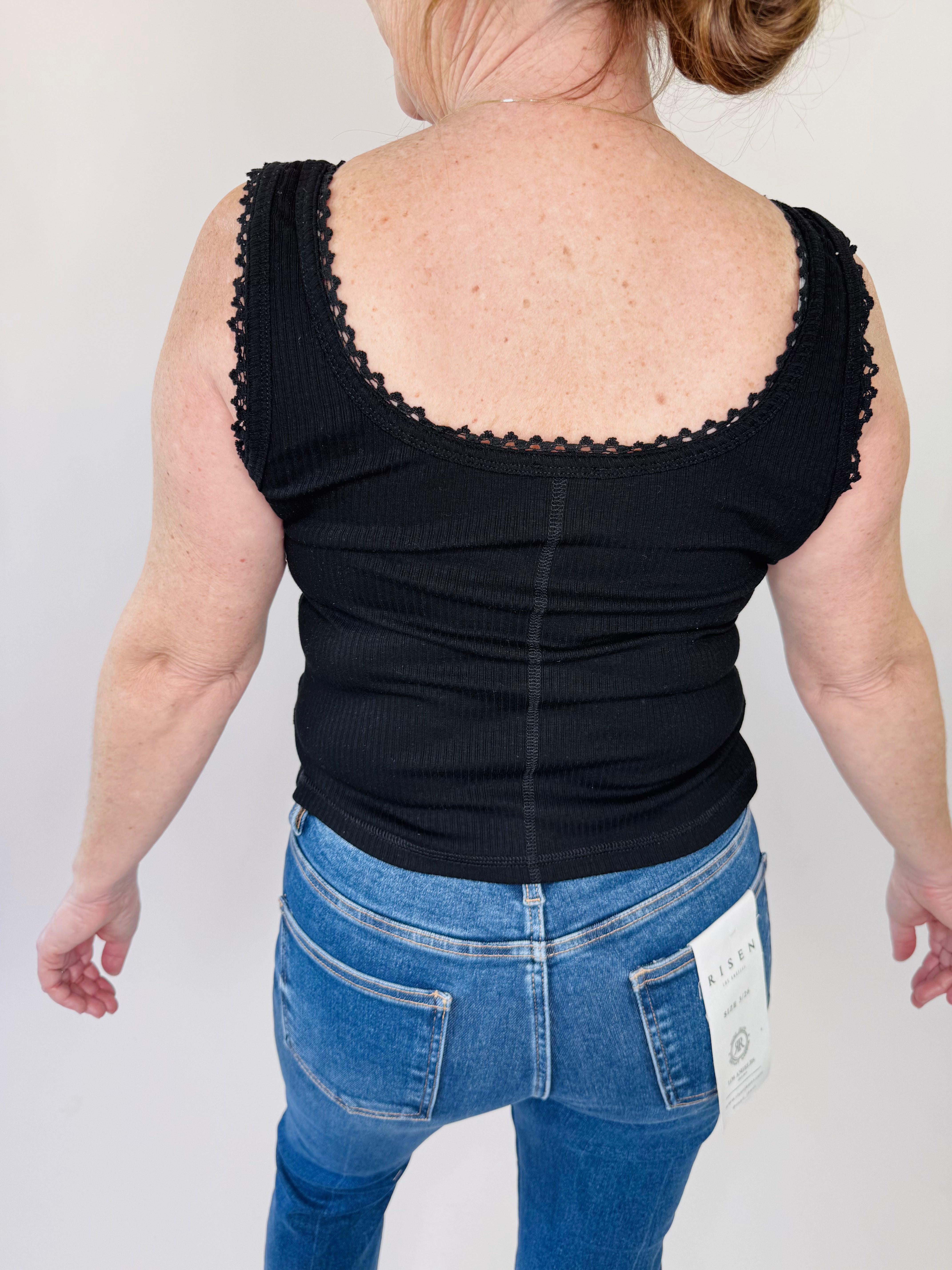 Mineral Washed Knit Tank Top + Lace Trim | Final Sale