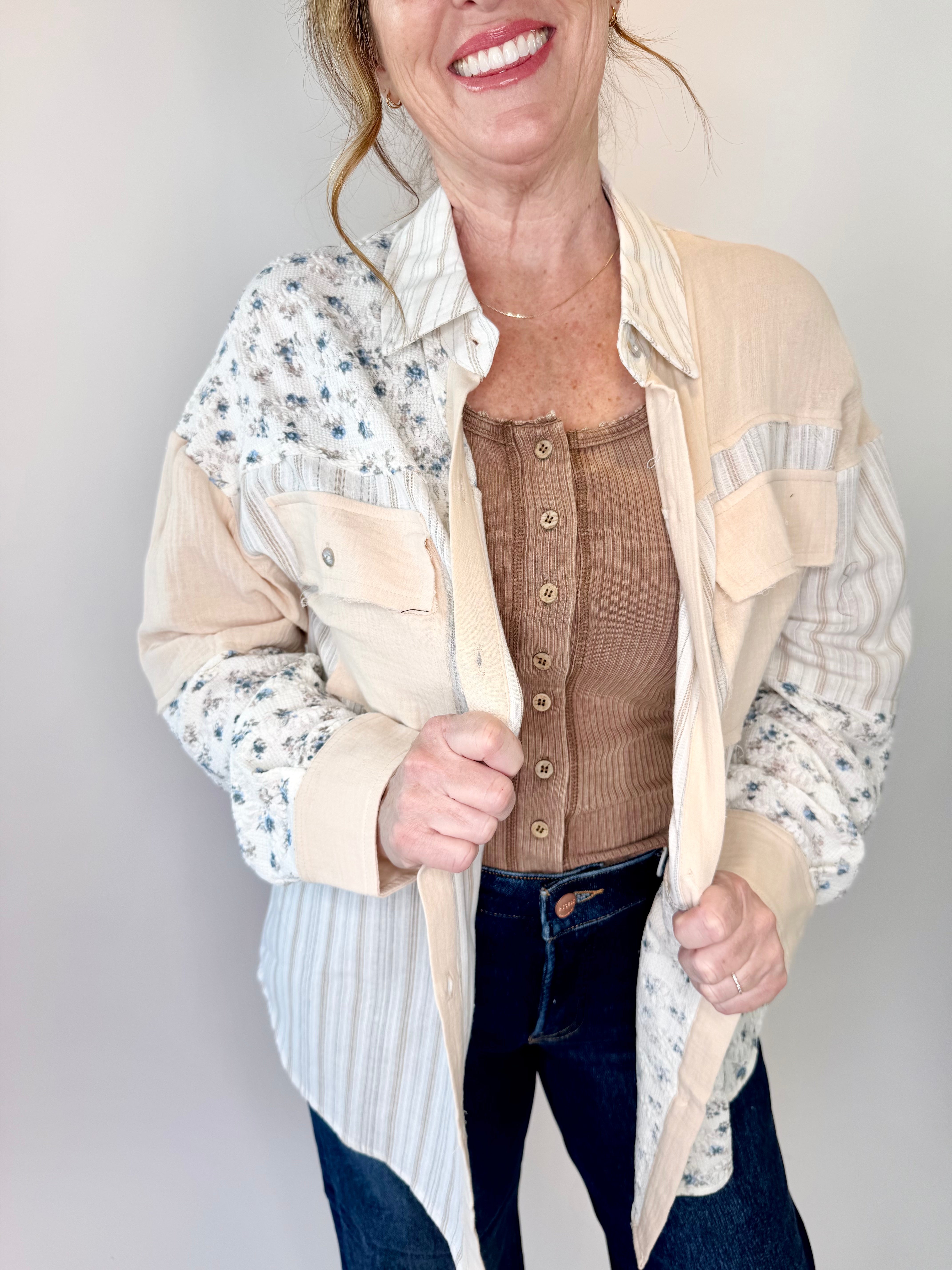 Floral + Stripe Oversized Shacket Jacket