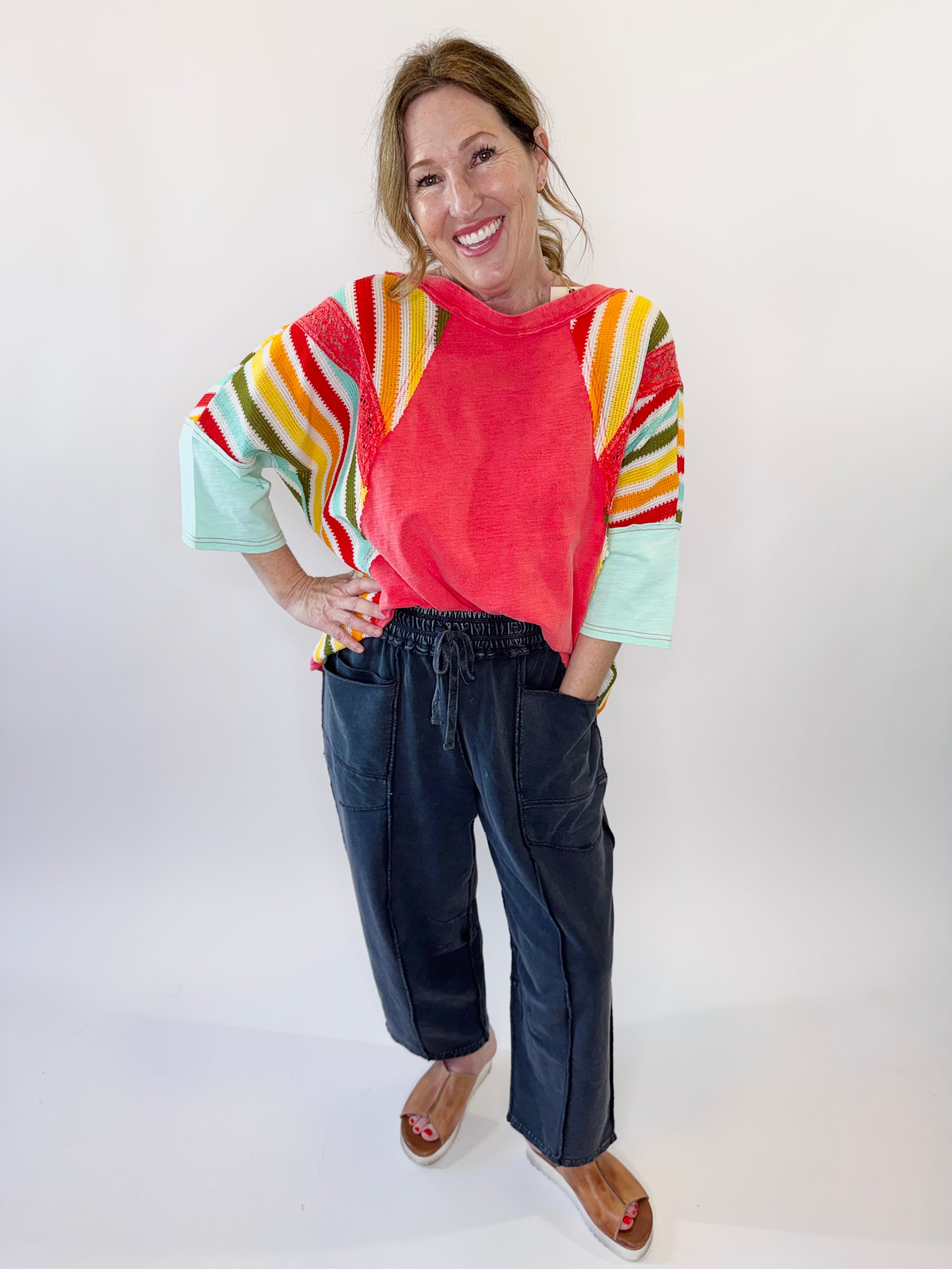 Short Sleeve Multicolor Washed Cotton Top