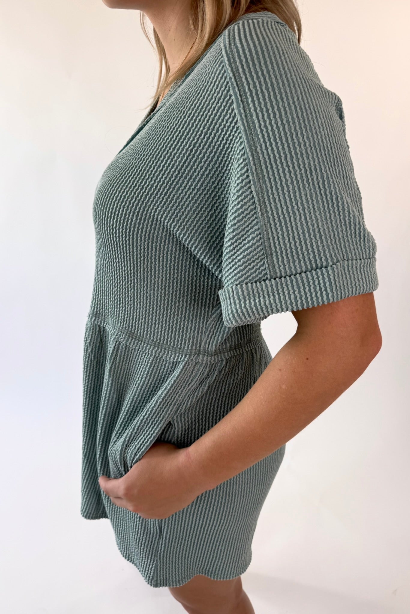 Two Tone Ribbed Knit Comfy Casual Romper | Final Sale