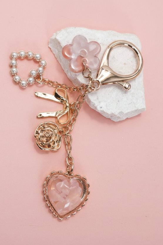 Pressed Flower Bow Heart Bag Charm