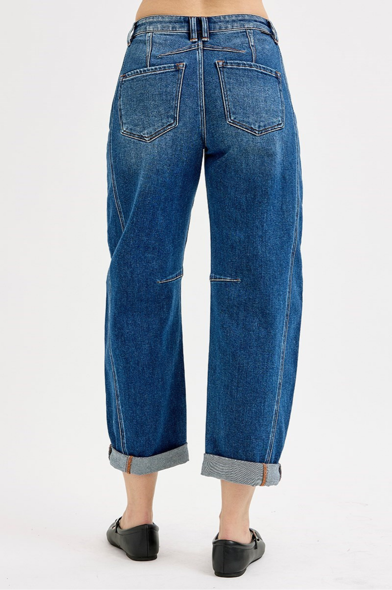 RISEN High Rise Crop Barrel Cuffed Jeans