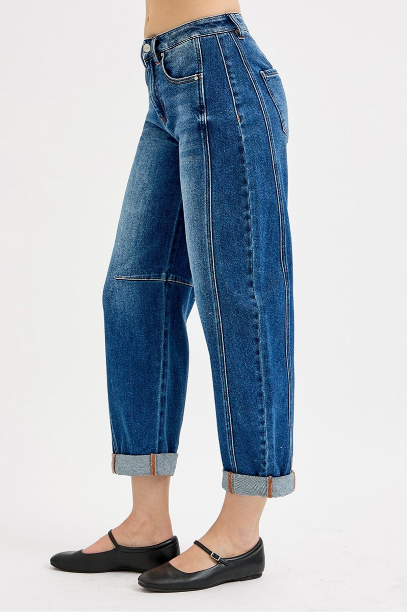 RISEN High Rise Crop Barrel Cuffed Jeans