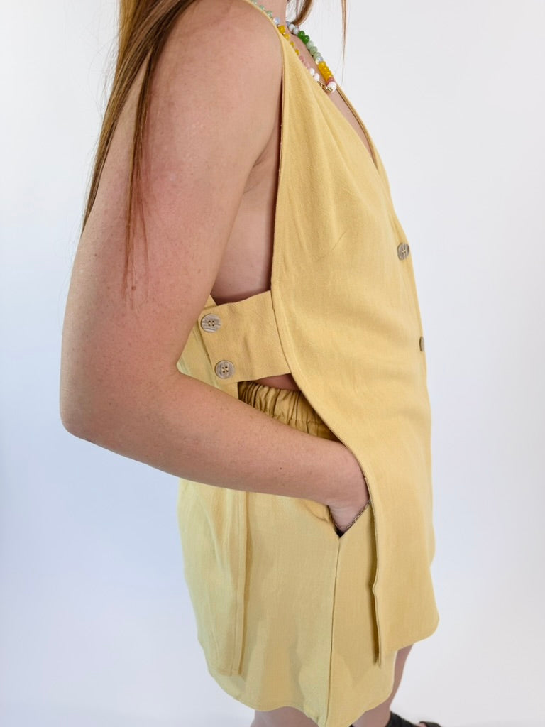 Sunlit Stroll Linen Button Vest Top