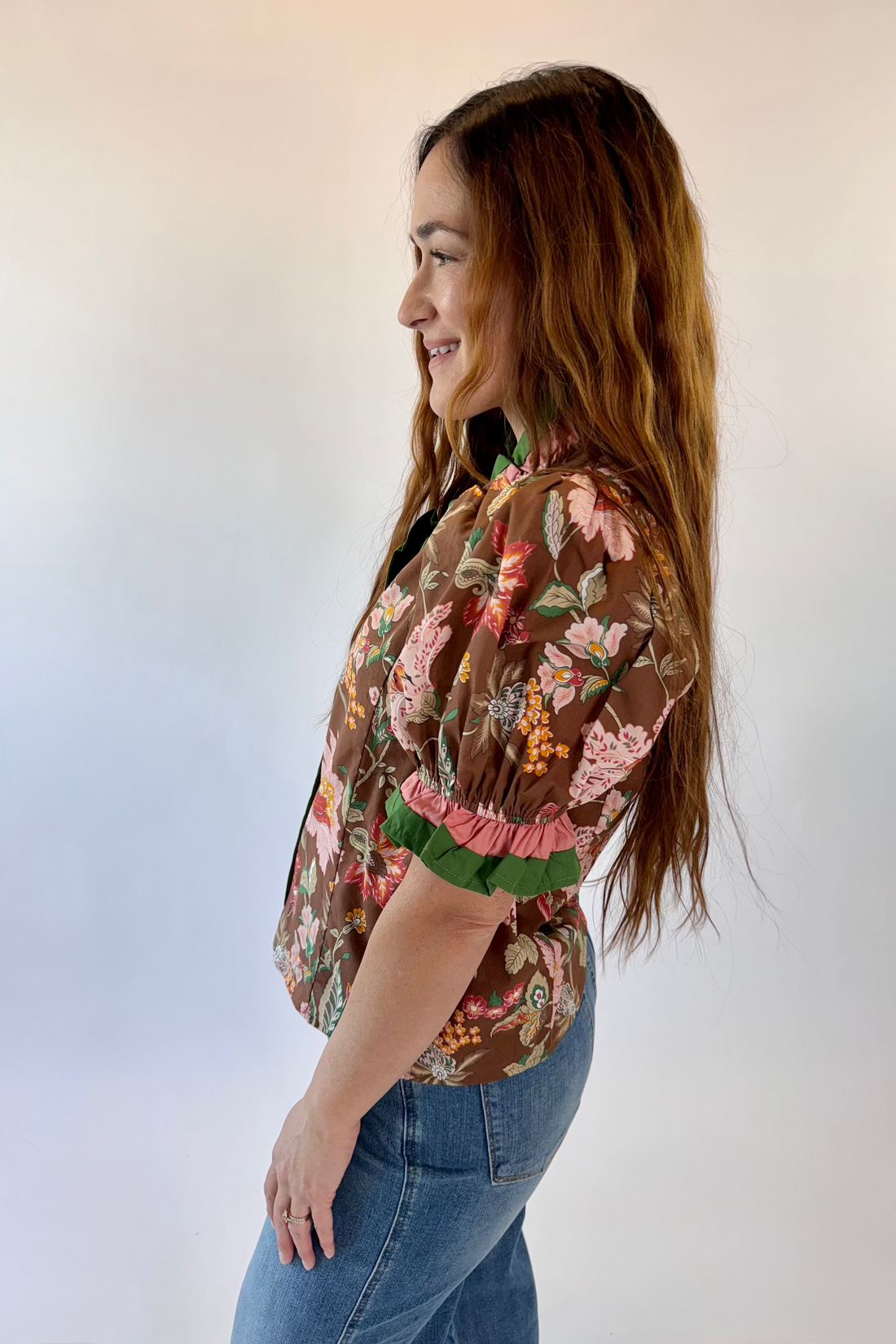 Garden Party Ruffle Trim Puff Sleeve Blouse