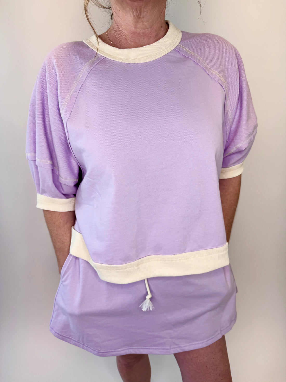 Reverse Stitch Short Sleeve Crop Sweatshirt | Final Sale