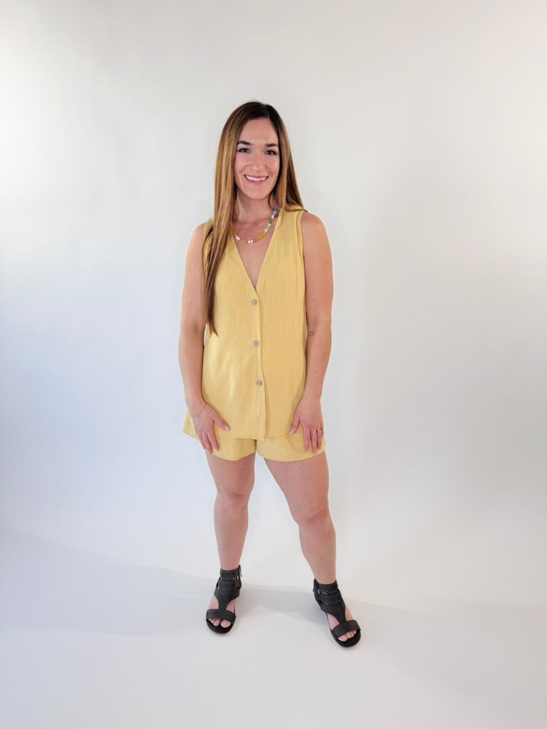 Sunlit Stroll Linen Button Vest Top