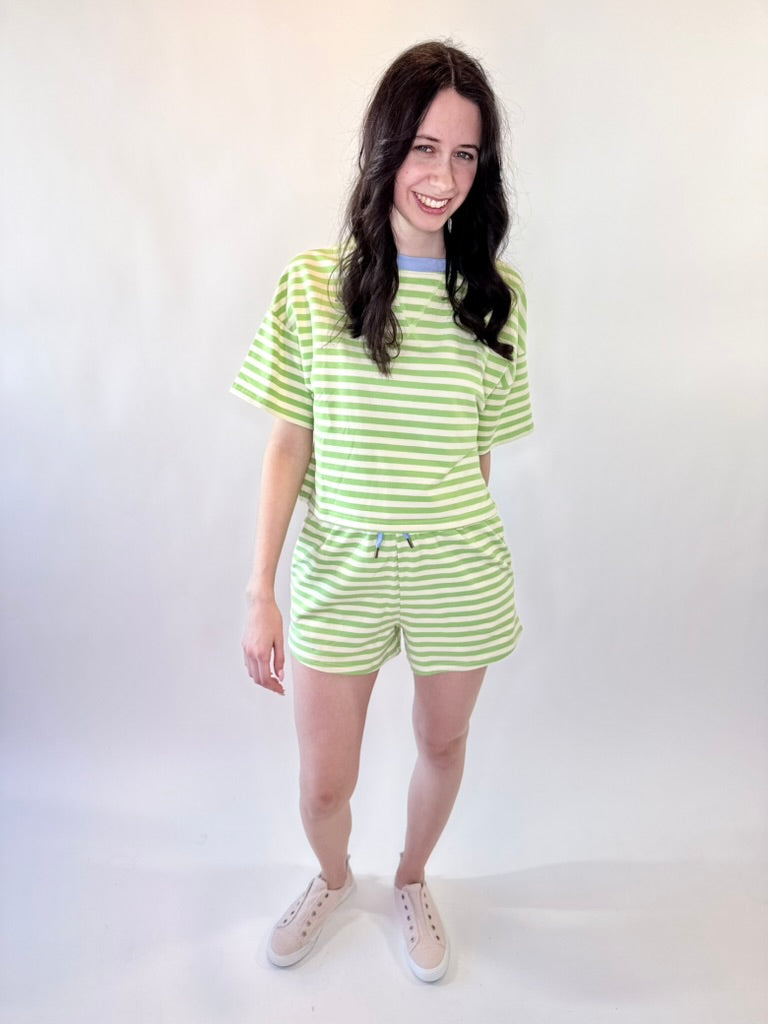 Terry Striped Shorts w/ Contrasting Waistband | Final Sale