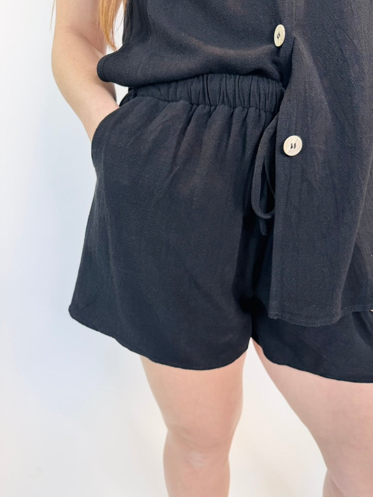 Sunlit Stroll Linen Tie-Waist Shorts