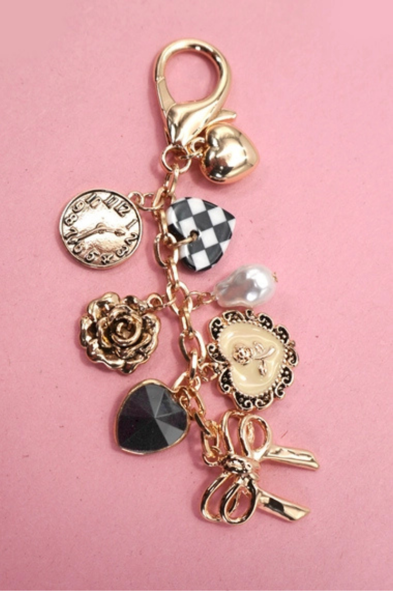 Bow Checker Heart Flower Bag Charm