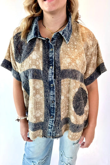 Crochet Patch + Lace Button Down Top