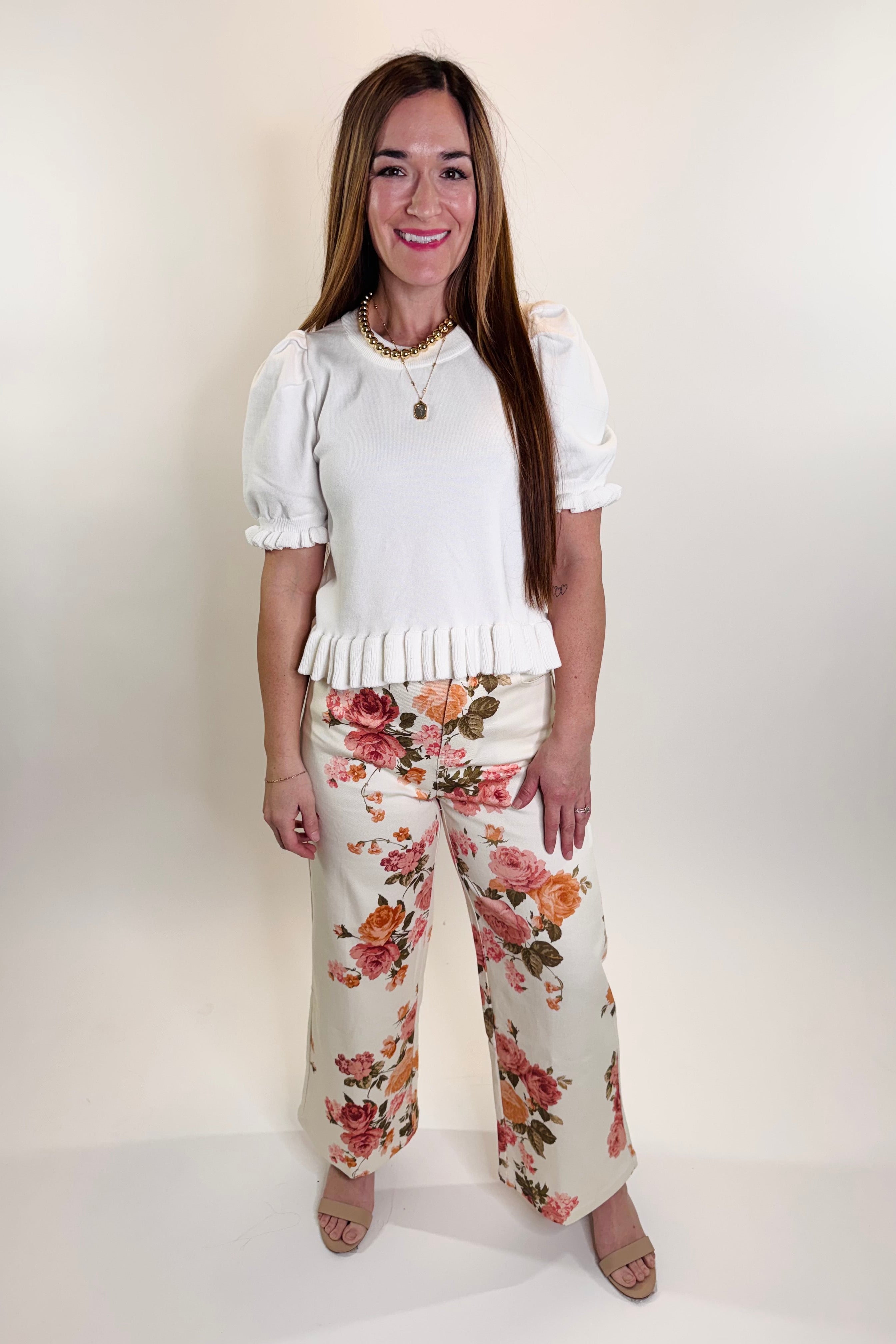 Ros¨¦ Garden Wide Leg Denim Pants