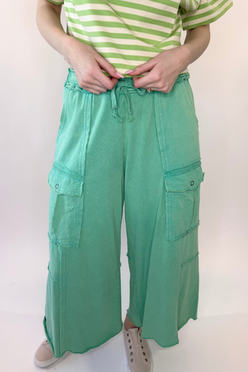 Mineral Washed Wide Leg Terry Knit Pants