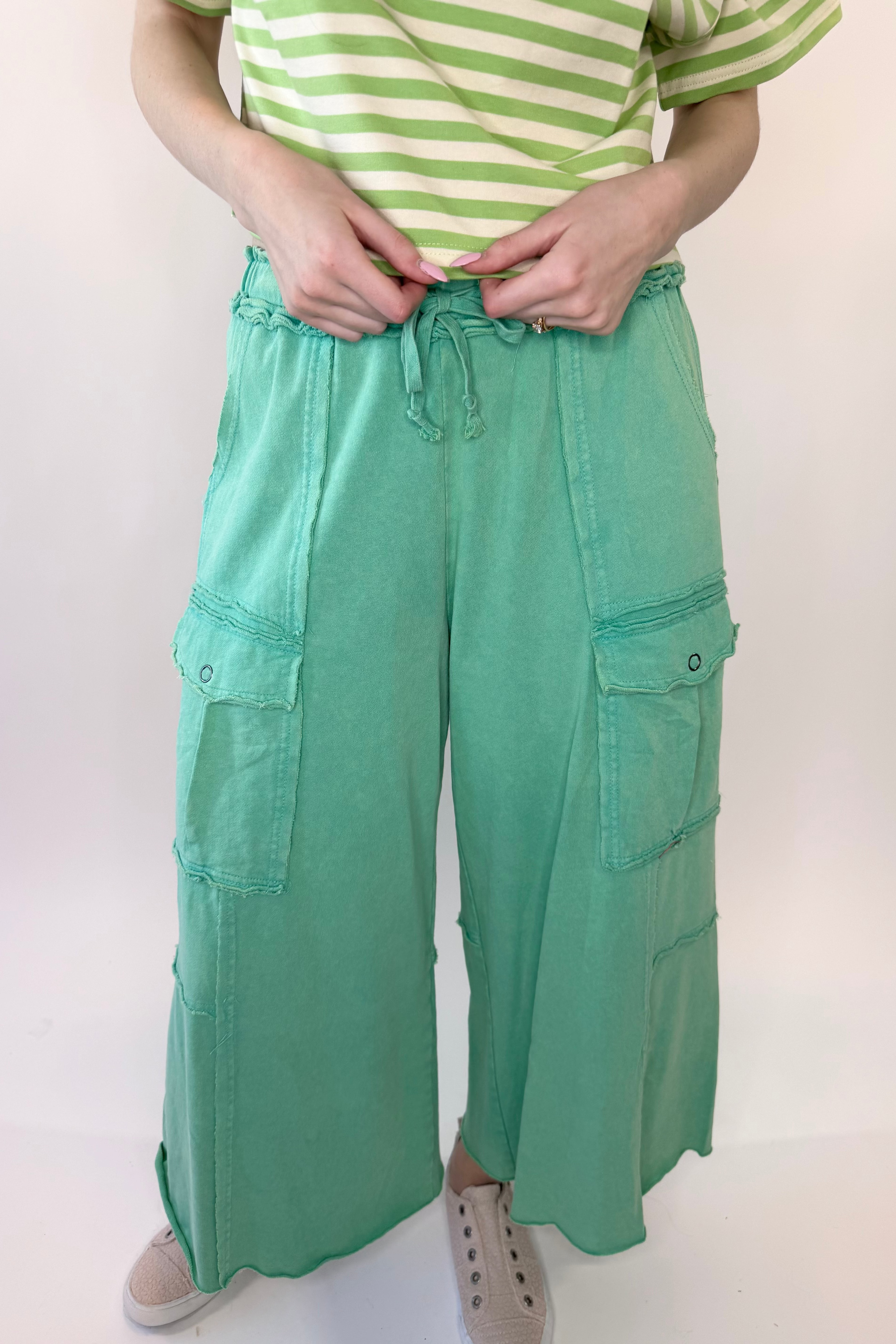 Mineral Washed Wide Leg Terry Knit Pants