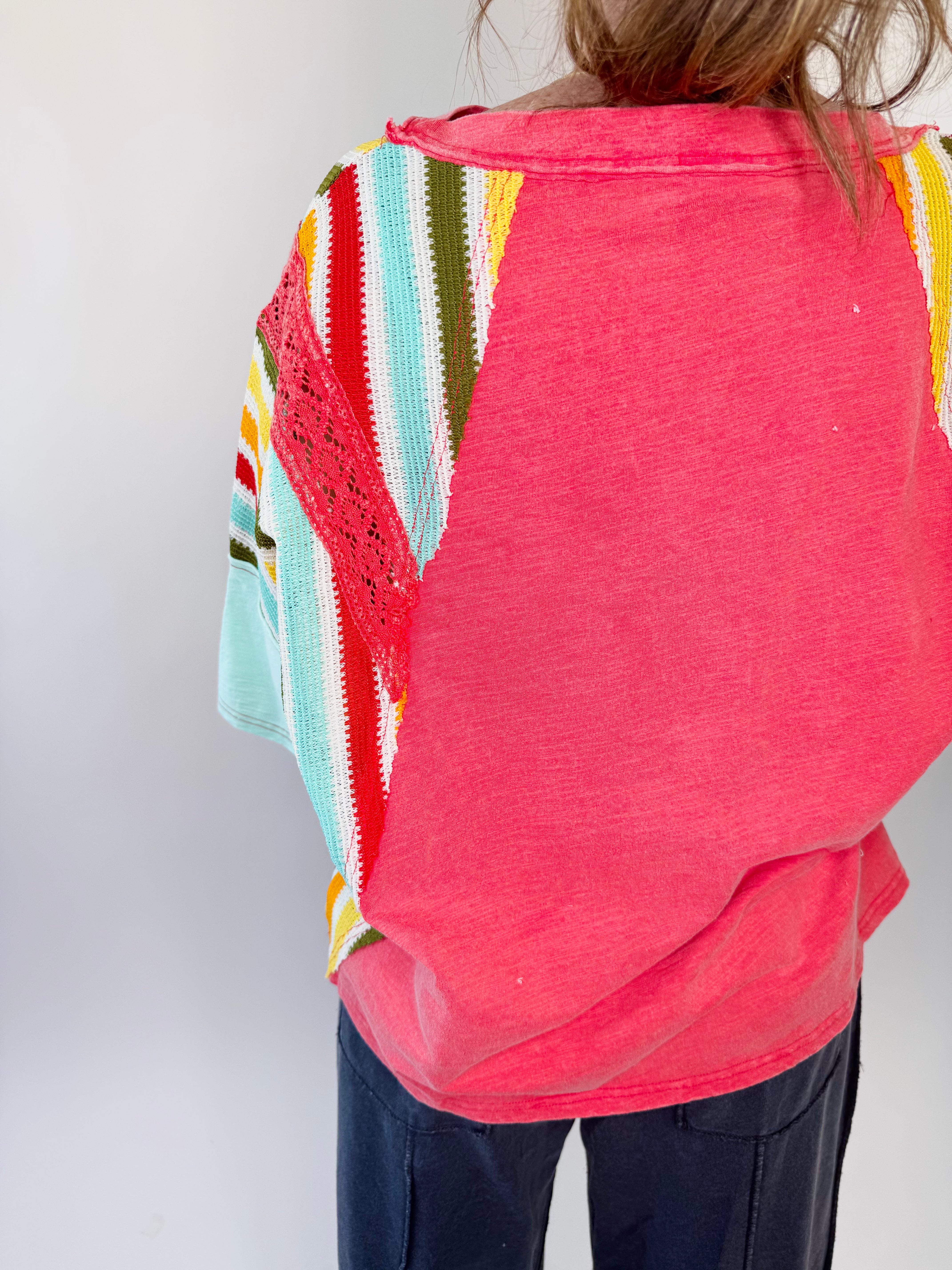 Short Sleeve Multicolor Washed Cotton Top