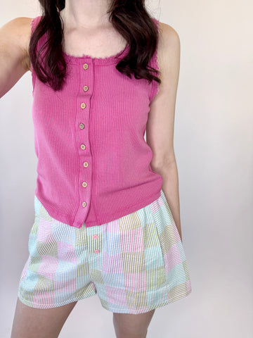Mineral Washed Knit Tank Top + Lace Trim | Final Sale