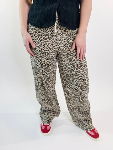 Animal Print Linen Wide Leg Pants