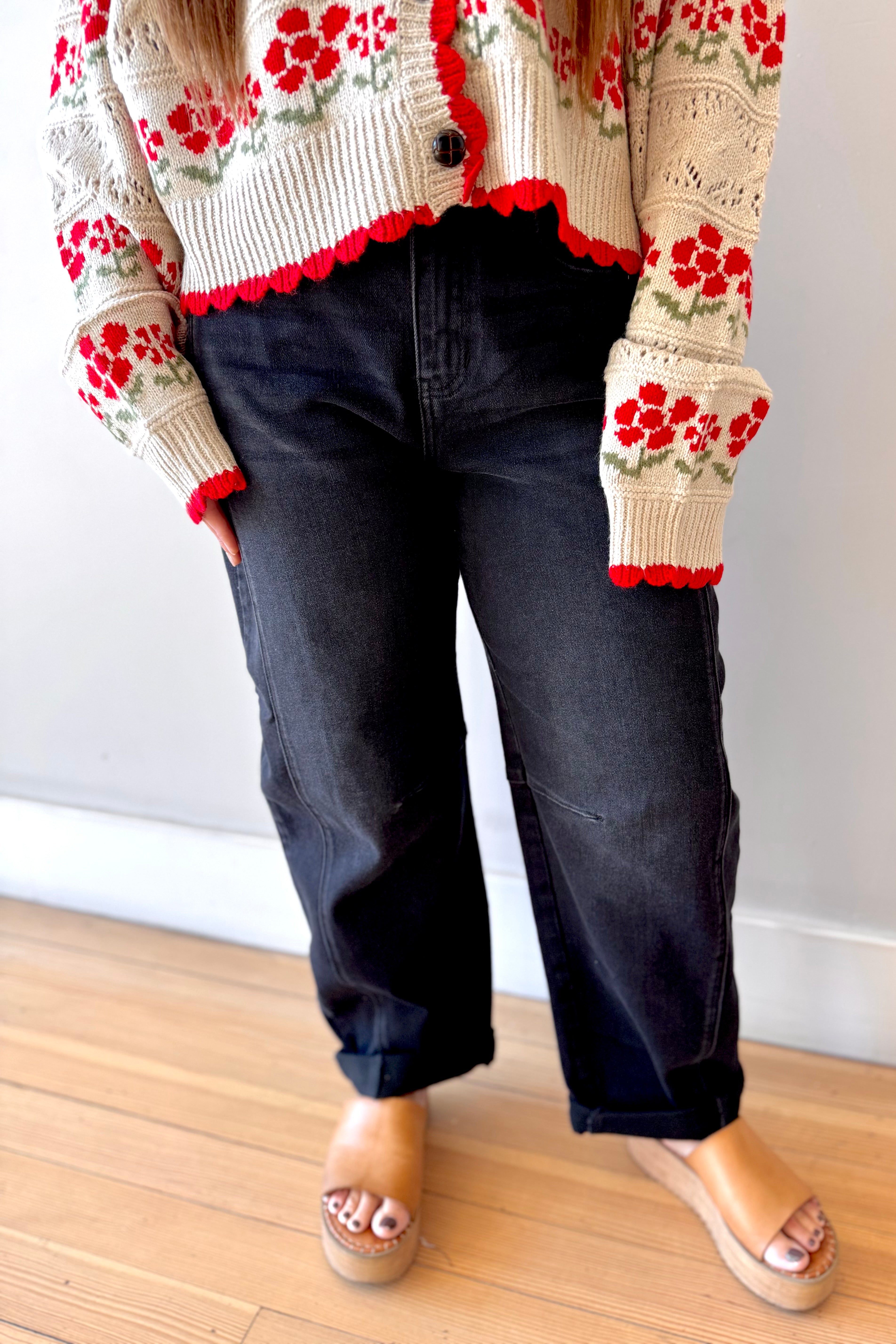 RISEN High Rise Crop Barrel Cuffed Jeans