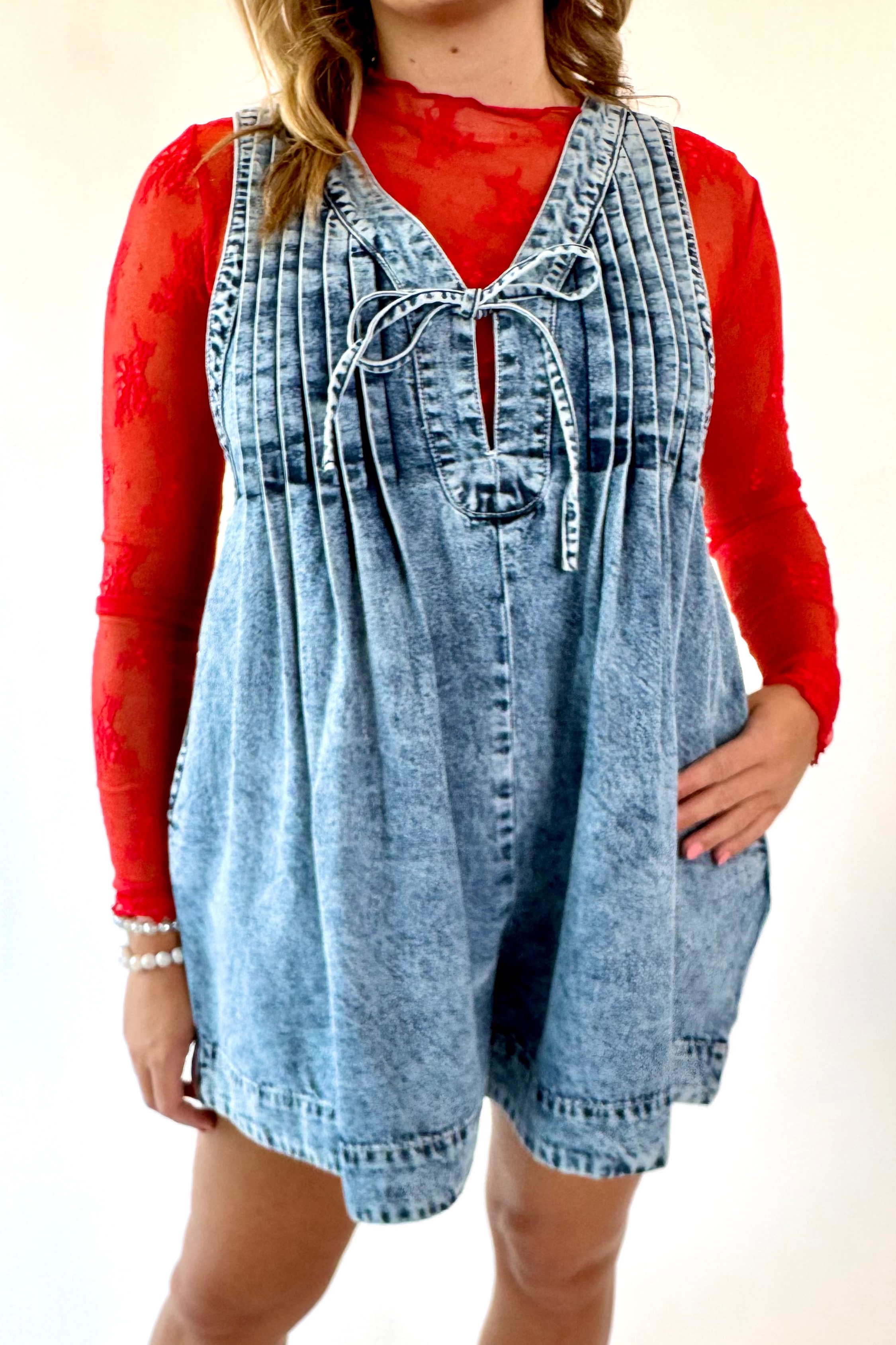 Denim Darling Pleated Romper