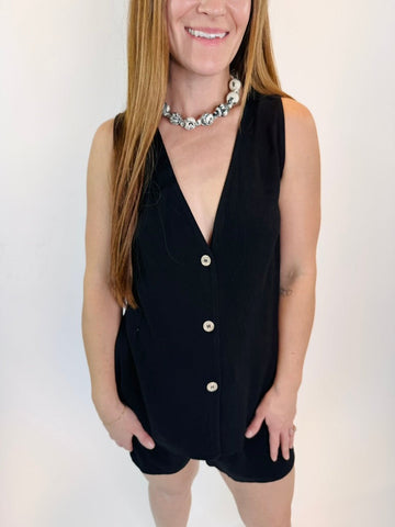 Sunlit Stroll Linen Button Vest Top
