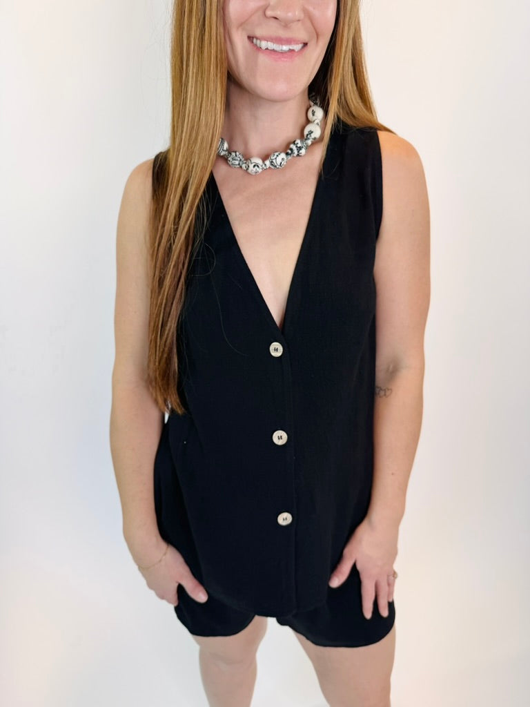 Sunlit Stroll Linen Button Vest Top