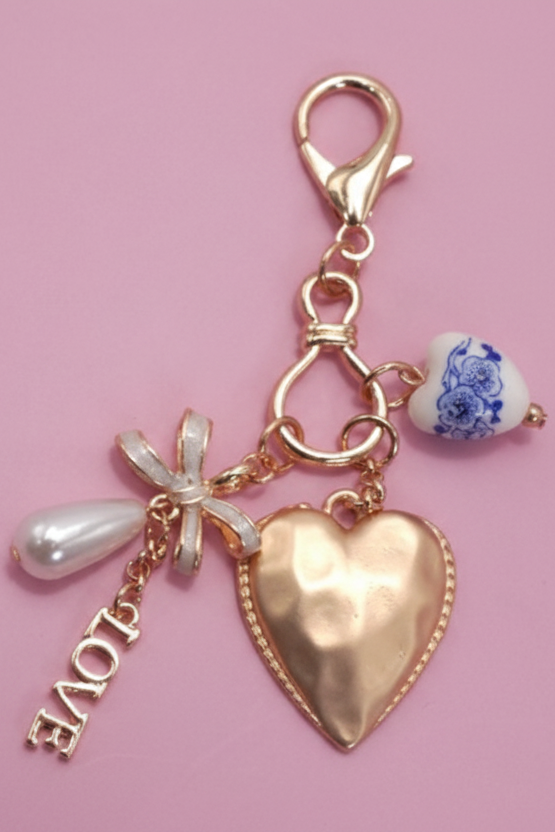Porcelain Bow Heart Love Bag Charm