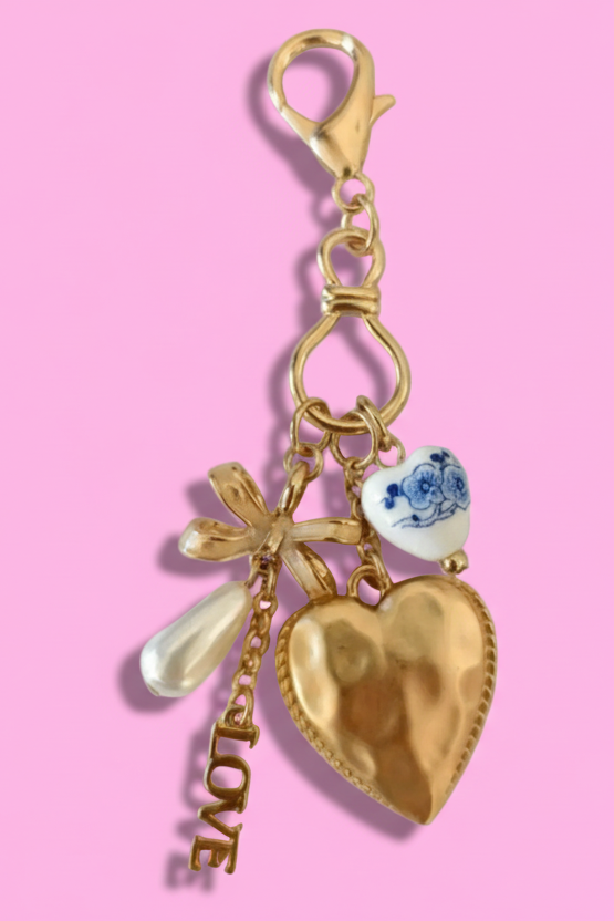 Porcelain Bow Heart Love Bag Charm