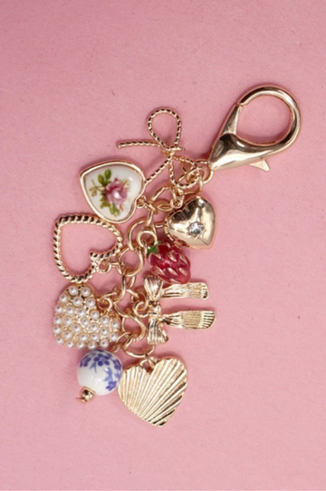 Porcelain Bows Hearts Pearl Strawberry Bag Key Charm