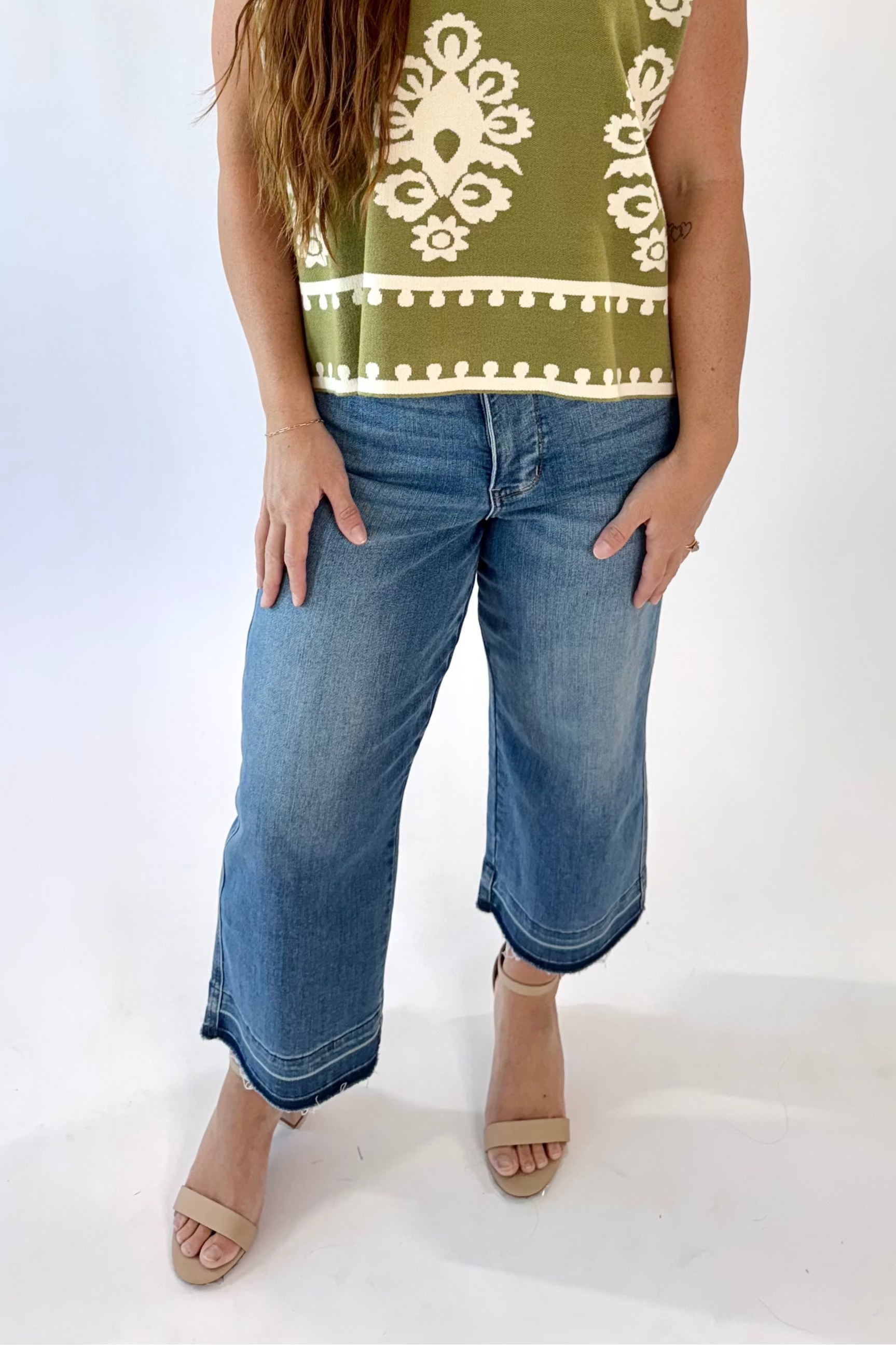 JUDY BLUE Tummy Control Release Hem Crop Wide Jeans | Final Sale