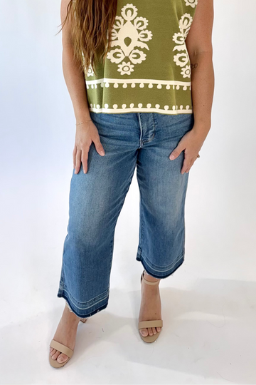 JUDY BLUE Tummy Control Release Hem Crop Wide Jeans | Final Sale
