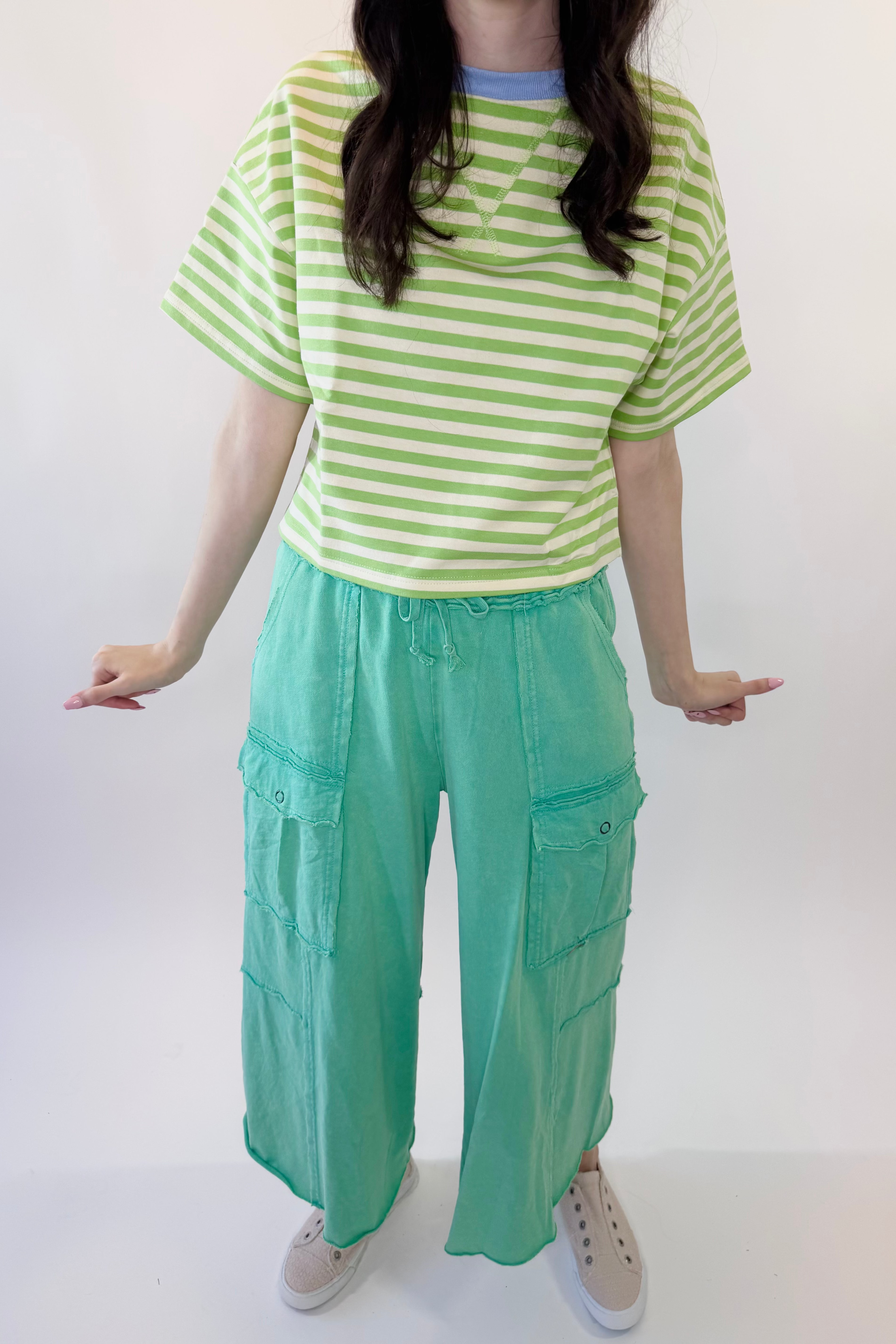 Mineral Washed Wide Leg Terry Knit Pants
