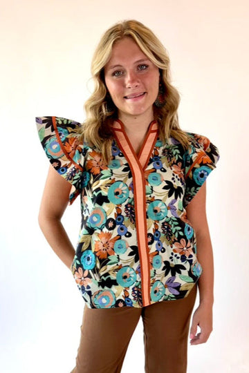Floral Print Flutter Sleeve Top