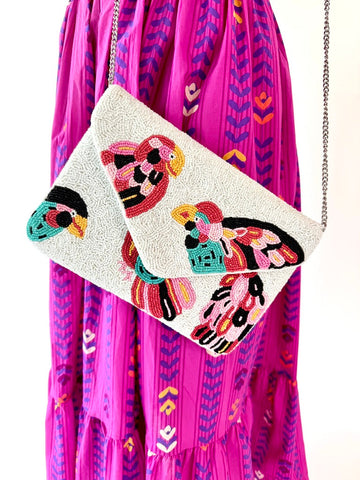 Beaded Parrot Clutch Purse