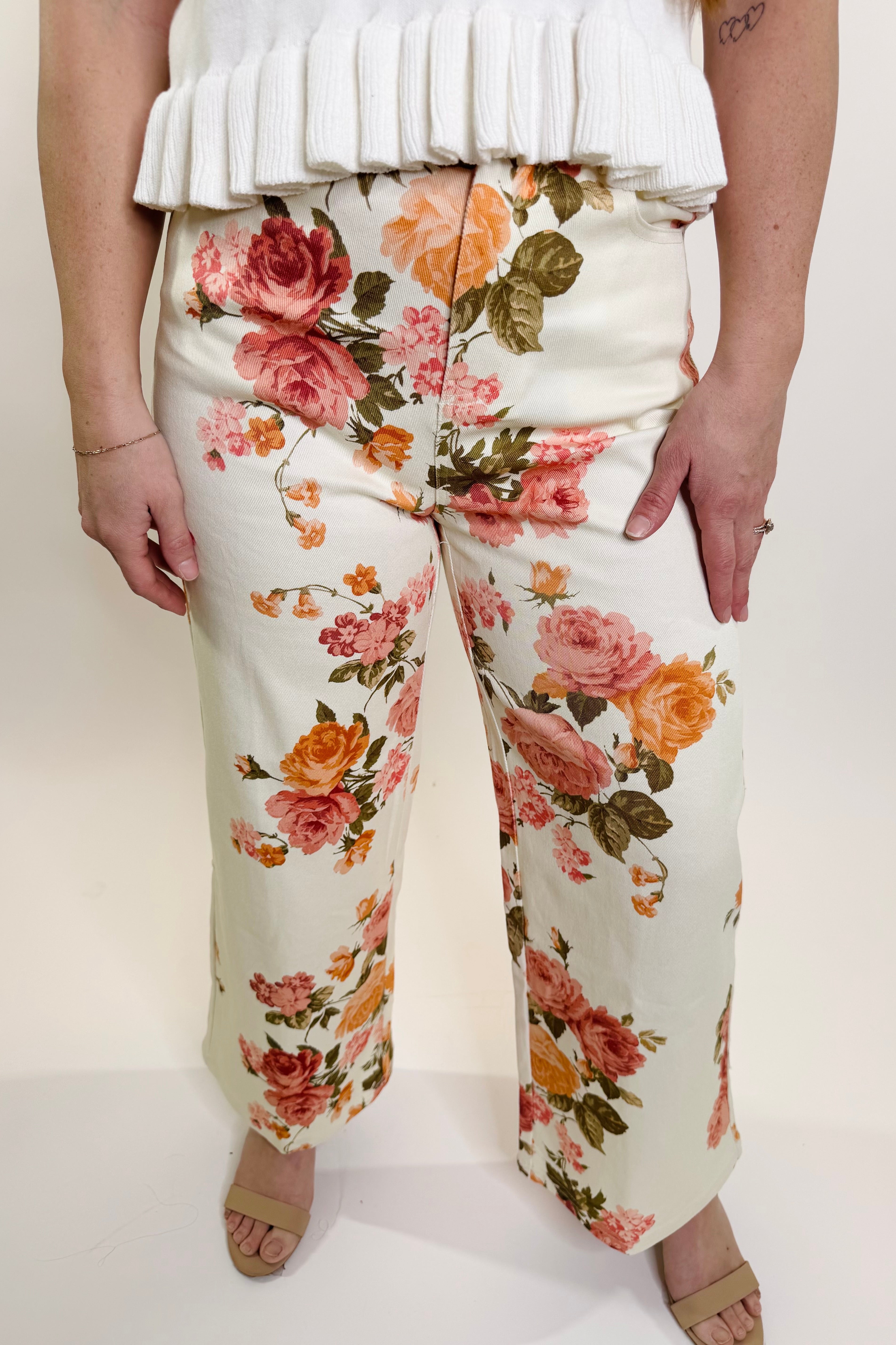 Ros¨¦ Garden Wide Leg Denim Pants