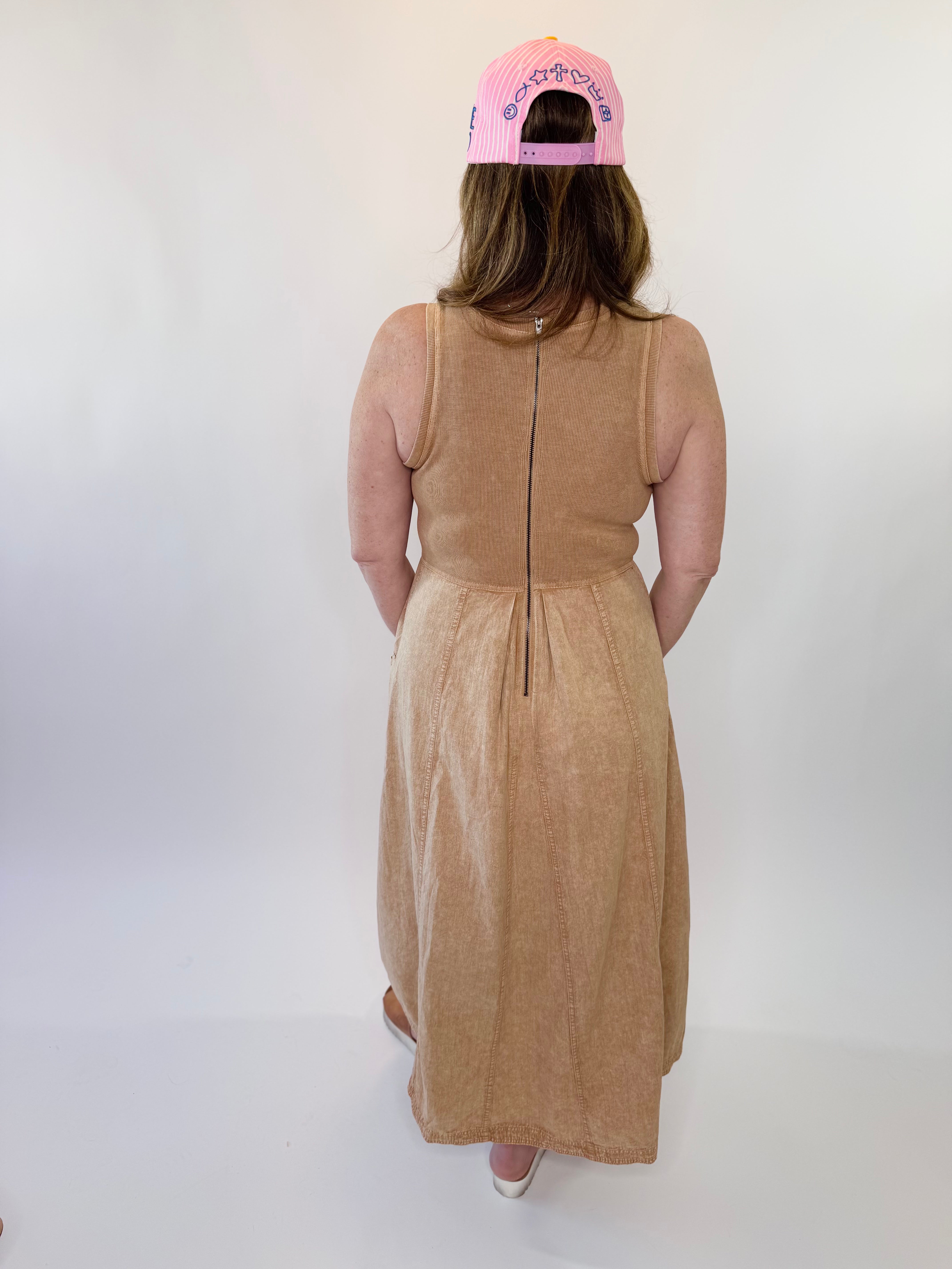 Mineral Washed Rib Knit Cargo Midi Dress
