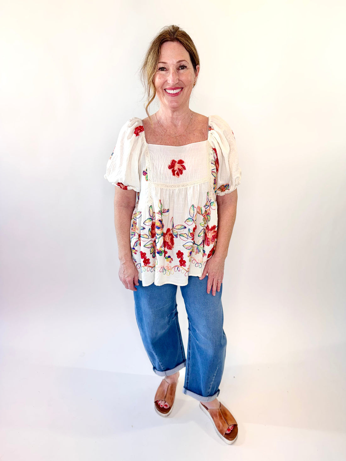 Embroidery Detailing Gauze Top
