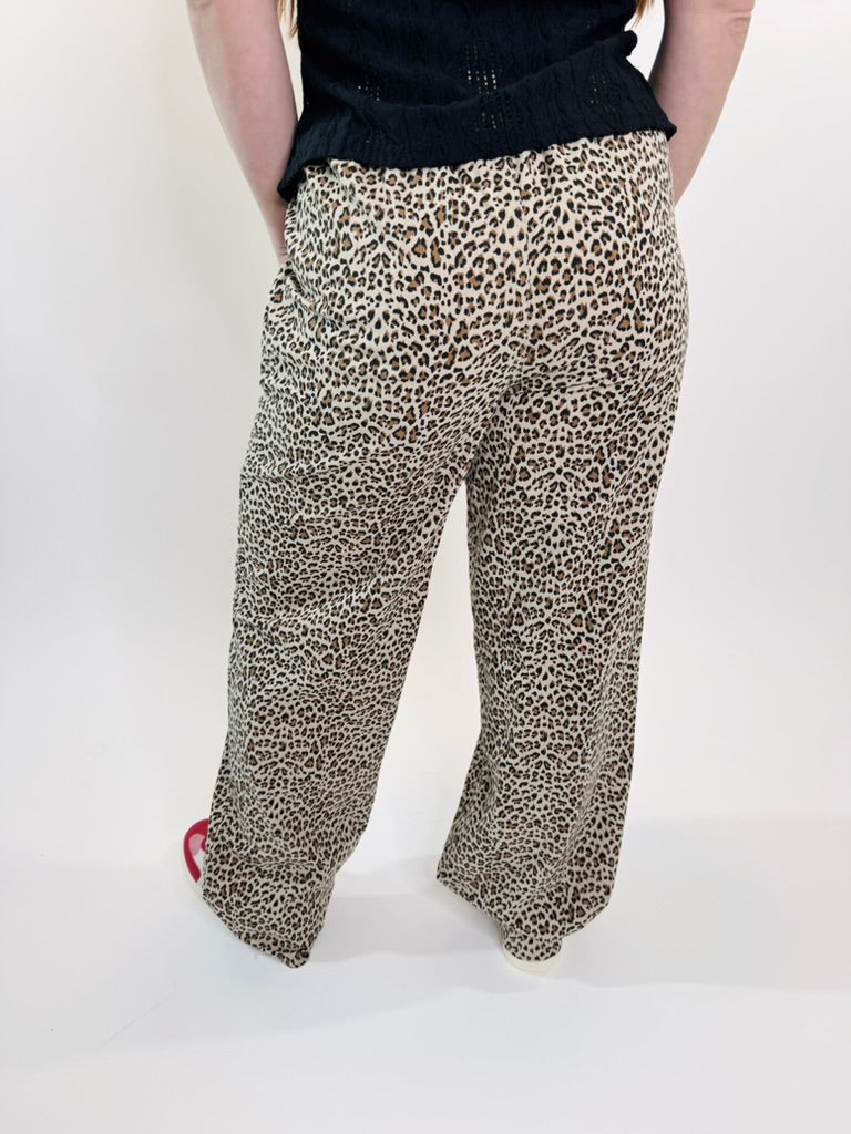 Animal Print Linen Wide Leg Pants