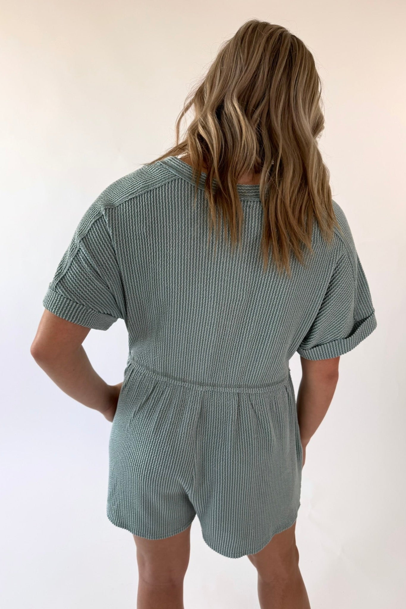Two Tone Ribbed Knit Comfy Casual Romper | Final Sale
