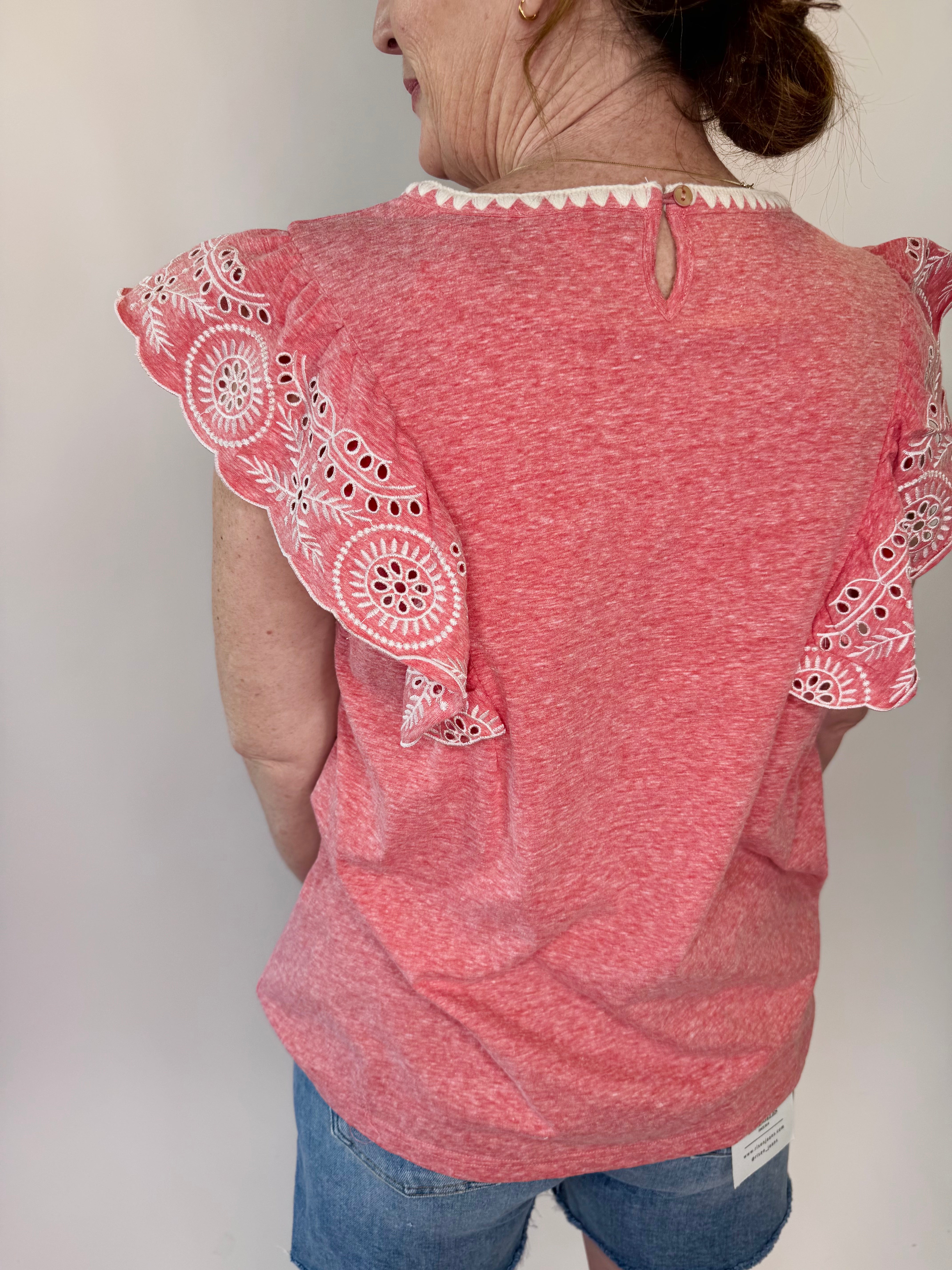 Cap Sleeve Embroidery Detailing Top