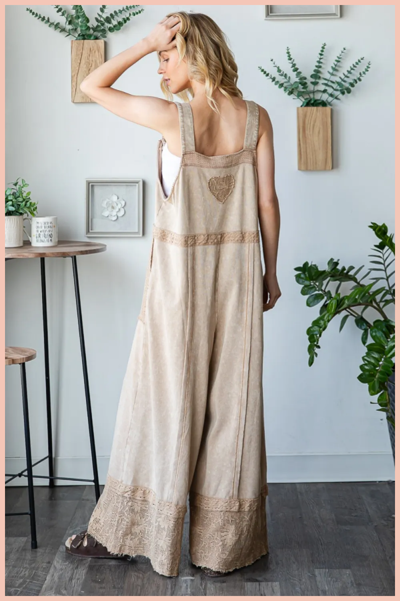 Washed Lace Hem Terry Overall