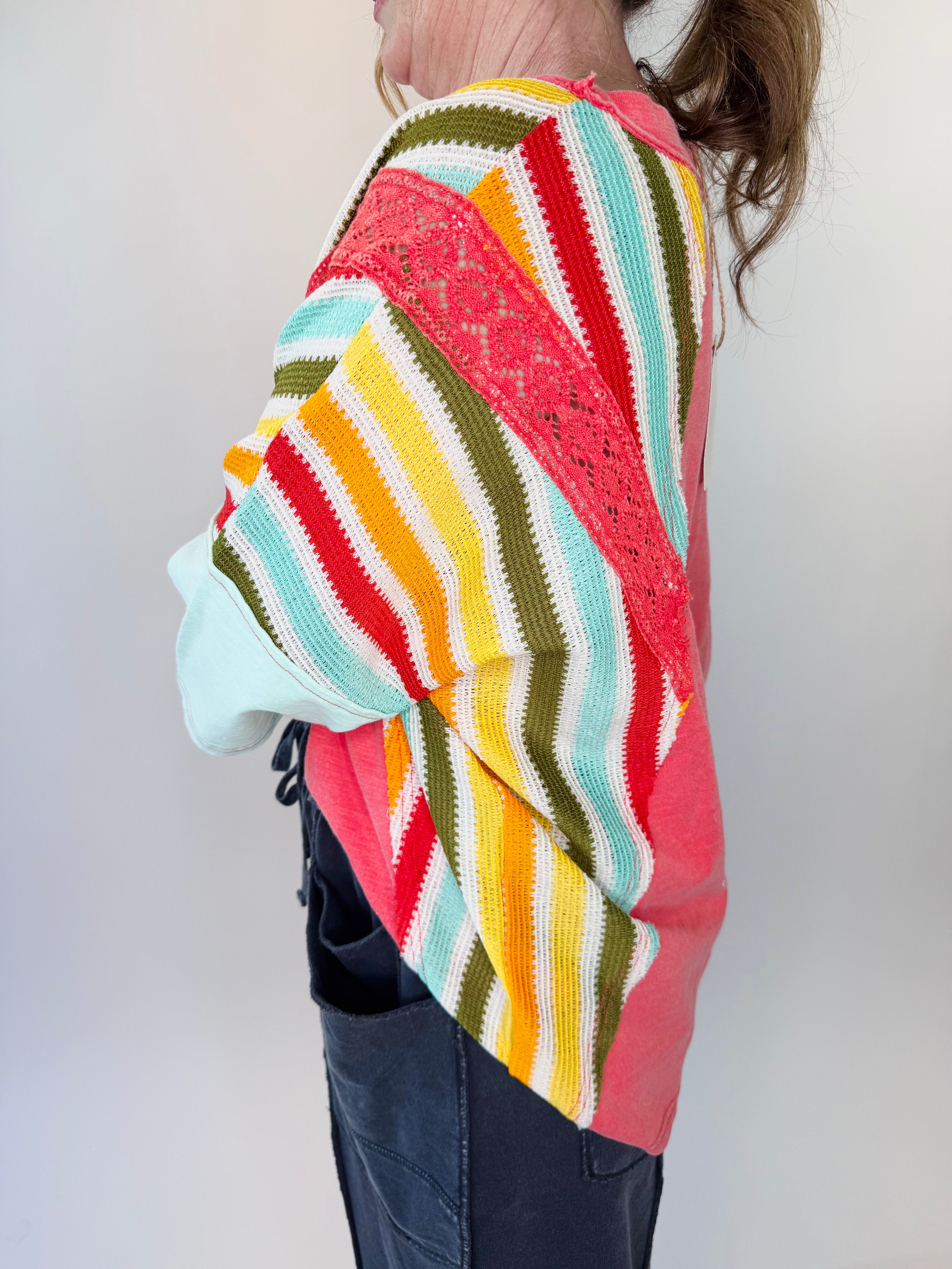 Short Sleeve Multicolor Washed Cotton Top