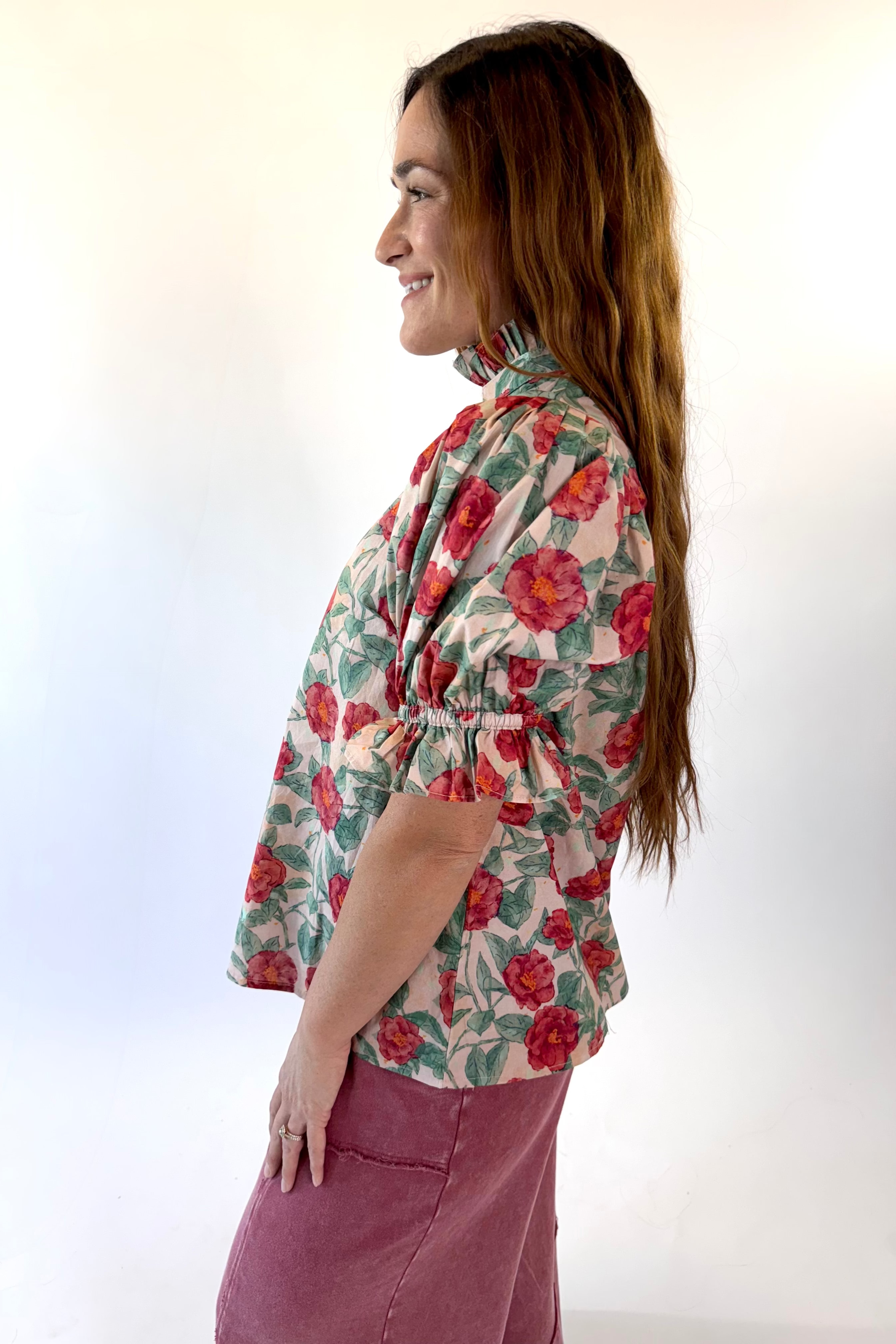 Vintage Rose Puff Sleeve Top