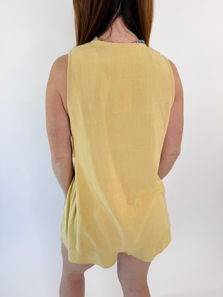 Sunlit Stroll Linen Button Vest Top