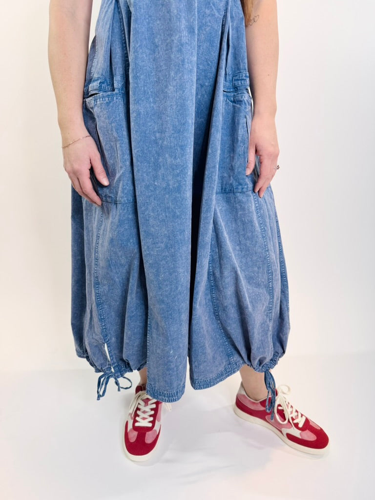 Mineral Washed Rib Knit Cargo Dress