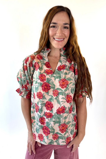 Vintage Rose Puff Sleeve Top