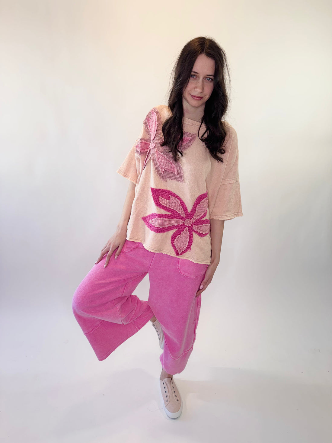 Washed Flower Patchwork Terry Top