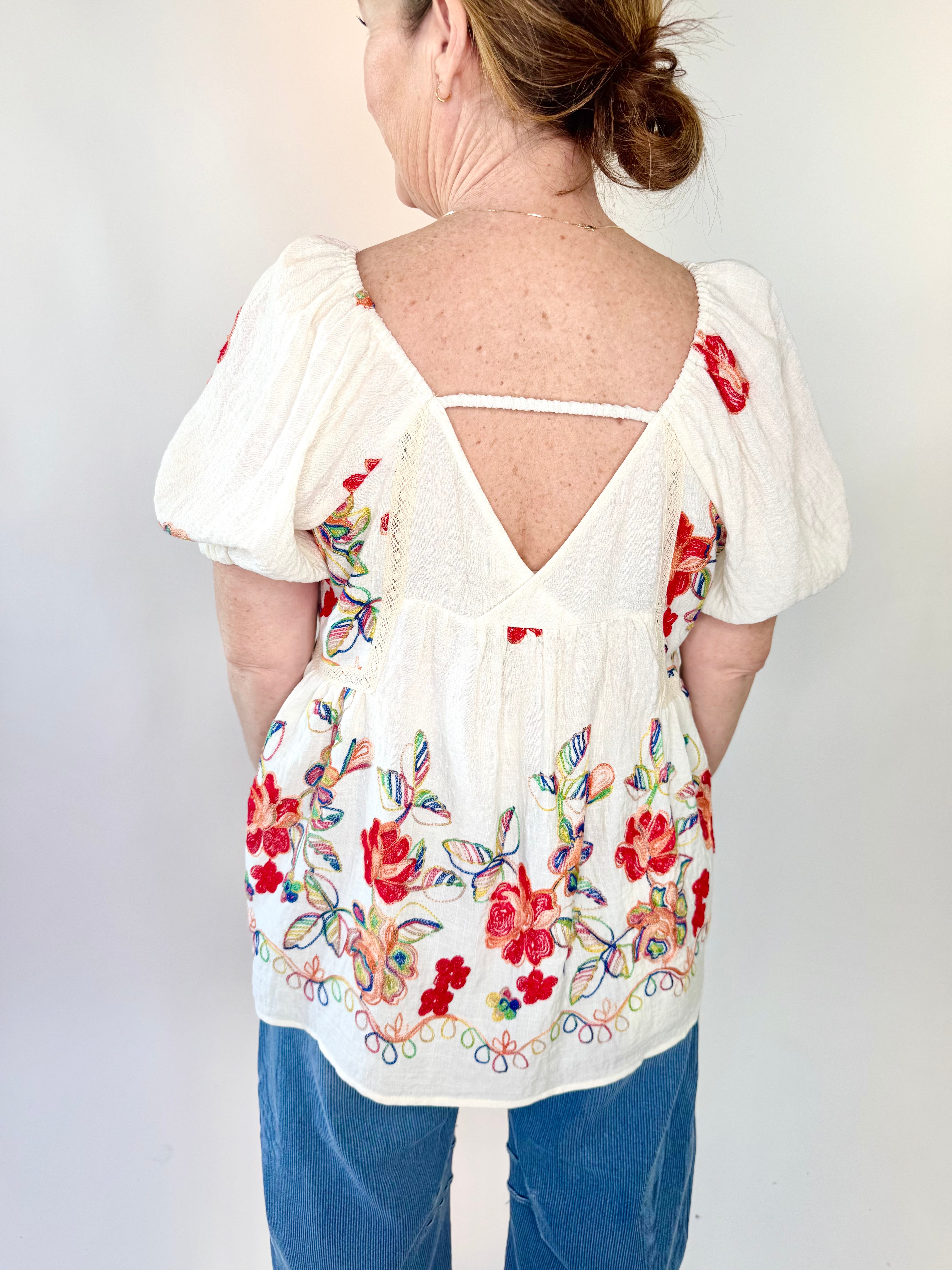 Embroidery Detailing Gauze Top