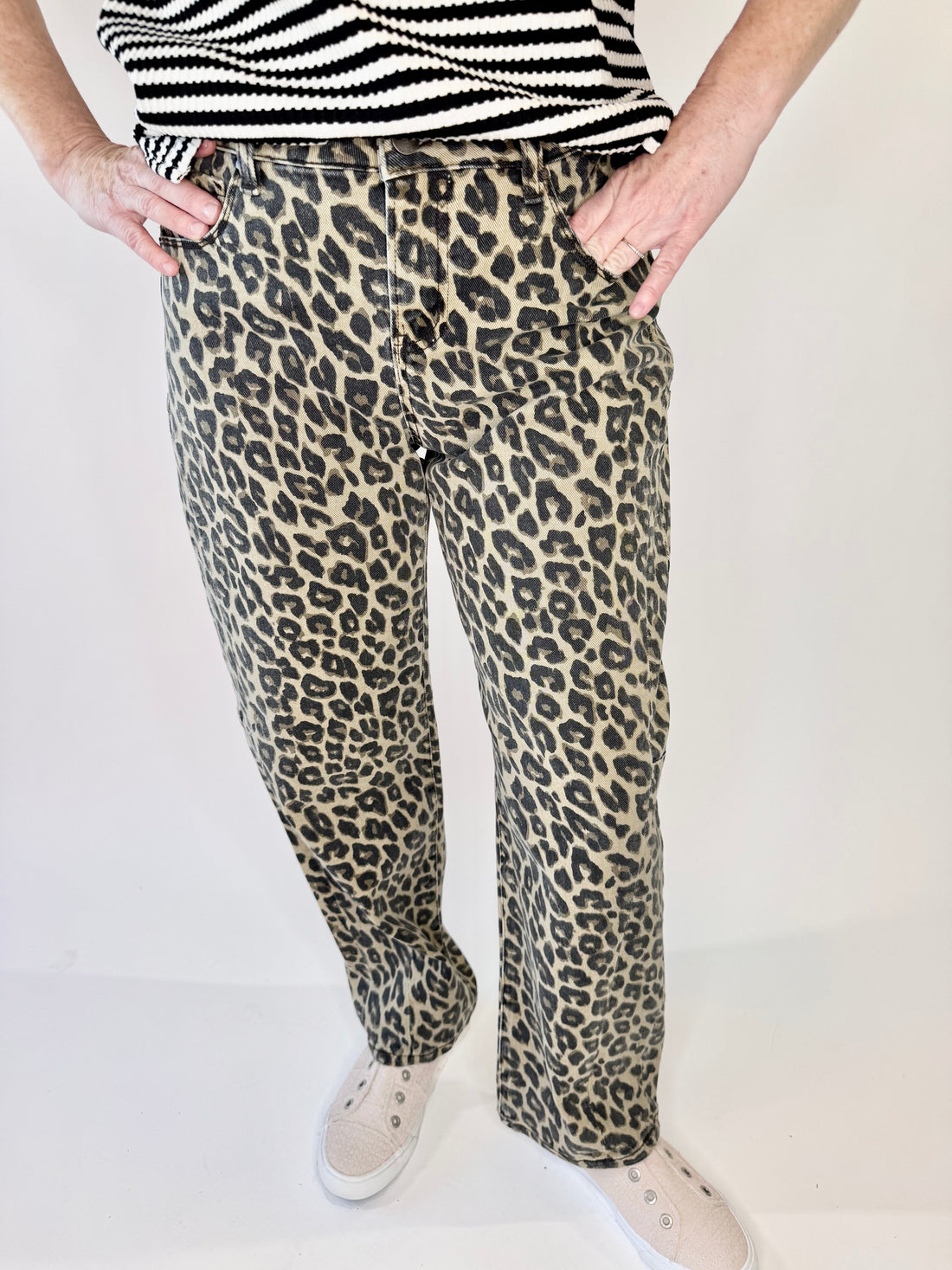 RISEN Slouchy Leopard Ankle Barrel Pants