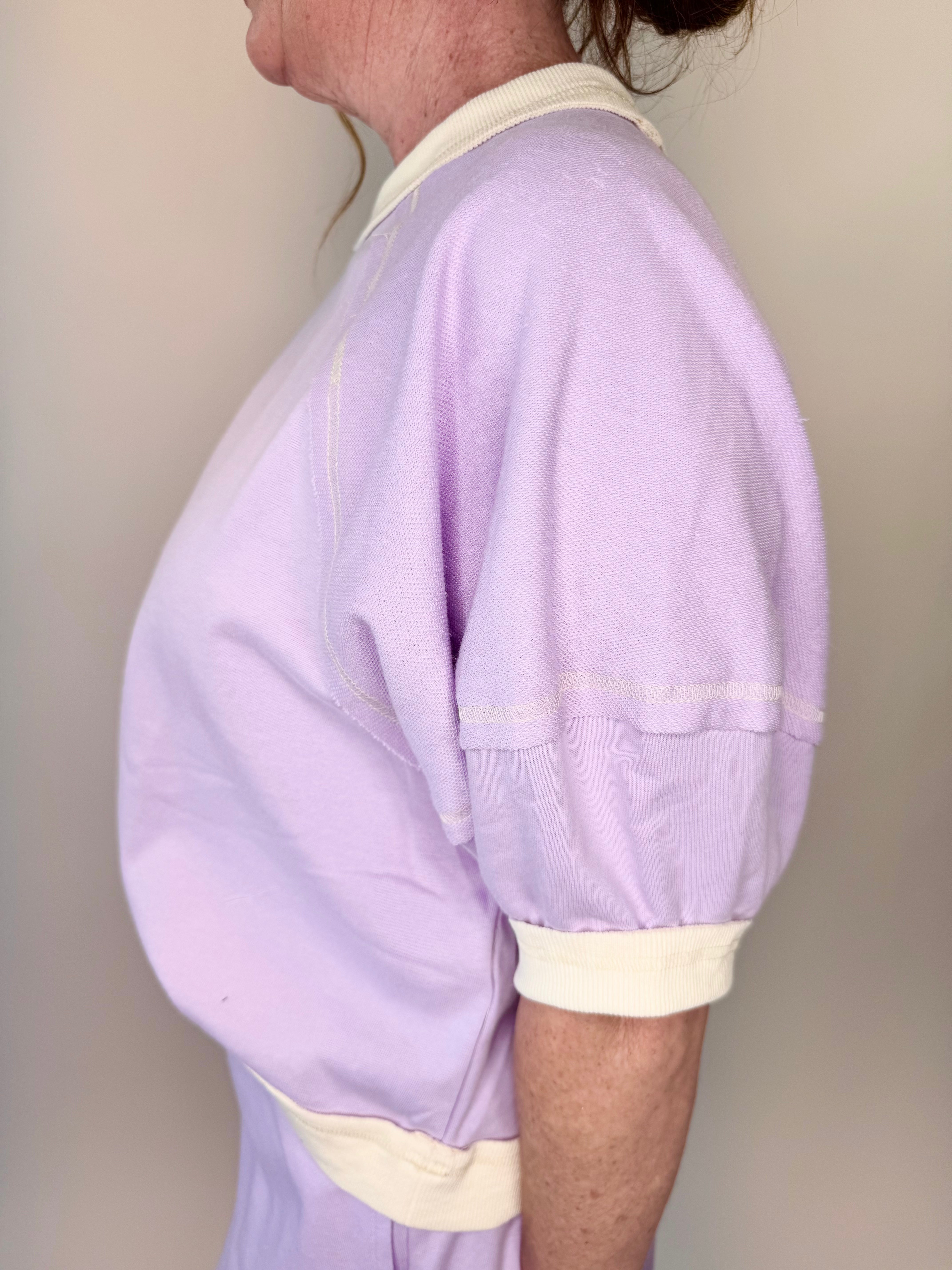 Reverse Stitch Short Sleeve Crop Sweatshirt | Final Sale